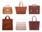 Office business bags. Vintage leather cases for ladies and men brown luxury fashioned bags decent vector realistic