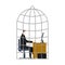 Office Cage. businessman is trapped. Vector illustration.