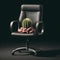 Office chair with cactus on the seat on a black background, hemorrhoids concept. ai generative
