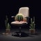 Office chair with cactus on the seat on a black background, hemorrhoids concept. ai generative