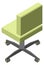 Office chair isometric icon. Green work seat