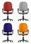 Office chair spinning, on wheels, with backrest and armrests, four color options, front view