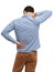 Those office chairs really hurt my back. Rearview of a young man holding his neck and back in pain.