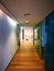 Office corridor with colored windows