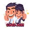 Office couple character showing thumbs up with `Good job text` - vector illustration