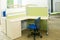 Office desks and blue chairs cubicle set