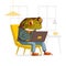 Office employee frog at work, vector illustration. Calm anthropomorphic frog