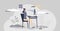Office ergonomics for correct and healthy sitting posture tiny person concept