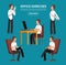 Office exercises at desk. Diagram for health employees vector illustration