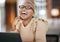Office, glasses and portrait of laughing black woman with laptop, smile and confidence at work. Computer, happiness and