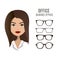 Office glasses styles template with an office woman character design