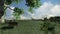 Office on green meadow, countryside scenery, stock footage