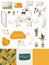 Office in hygge style, furniture and accessories for cozy workplace, vector illustration