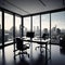 Office interior with panoramic window and city view. generative ai