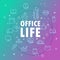 Office life concept. Different thin line icons