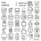 Office line SIGNED icon set, work symbols collection, vector sketches, logo illustrations, office supplies signs linear