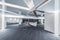 Office lobby interior with reception desk in black and white