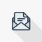 Office mail, open envelope, email thin line flat icon. Linear vector symbol colorful long shadow design.