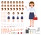 Office manager woman cartoon character constructor design set