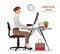 Office manager: woman sitting on chair, working and looking at computer screen. Businesswoman working. Vector illustration.