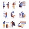 Office people. Business characters professional workers managers conversation meeting persons garish vector flat