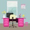 Office in a pink color. Workplace. Home office