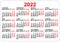 Office pocket calendar 2022 year template horizontal orientation