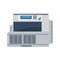 Office printer technology vector illustration. Computer printer paper machine equipment design icon. Document printout symbol