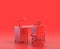 Office room with desk and chair in red background, monochrome single color red 3d Icon, 3d rendering