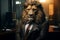 The office is ruled by a lion headed businessperson, a powerful symbol