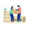 Office shifting employee helping each other illustration concept, Office Move Helping Each Other, office work, team work, old offi