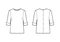 Office shirt technical fashion illustration with button clasp on back, short sleeves with cuffs