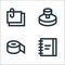Office stationery line icons. linear set. quality vector line set such as notebook, duct tape, stamp