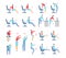 Office stretching exercises people set of isolated vector illustration, business man and woman on chair workout and