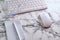 Office table with notepad, eyeglasses, keyboard and notepad