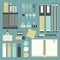 Office tools, supplies, and stationery icons set