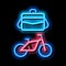 office transportation bicycle and case neon glow icon illustration