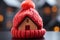 Office warmth represented by close-up insulation symbol house with red bonnet