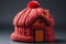 Office warmth represented by close-up insulation symbol house with red bonnet