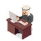 Office work table PC arab businessman traditional national ethnic muslim clothes isometric isolated character flat