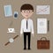 Office worker and business tools, things, accessories set