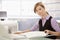 Office worker doing paperwork at desk