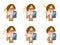 Office worker female smartphone set of expressions and gestures