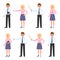 Office worker guy, lady vector. Pointing, holding wooden wand, standing, writing notes eyeglasses, blonde woman cartoon character