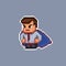 Office worker male character wearing a cape and red pants - business super hero. 8 bit pixel art retro cartoon
