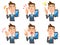 Office worker male smartphone set of expressions and gestures