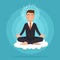 Office worker meditating, sitting in lotus pose. Calm and Angry. Businessman meditation concept.