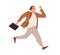 Office worker running fast, hurrying to be in time at work. Busy employee rushing. Stressed man is late with deadlines