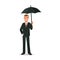 Office worker, in strict business suit with umbrella in hand.