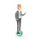 Office Worker In Suit With Tie Riding Electric Self-Balancing Battery Powered Personal Electric Scooter Cartoon